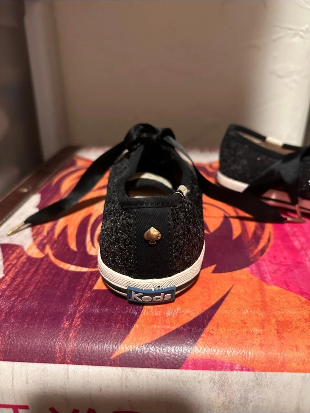 kate spade Black Glitter Ribbon Lace Women's Sneakers